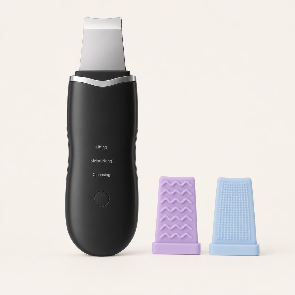 Limpiador facial ultrasónico Nuzevo negro con dos fundas de silicona